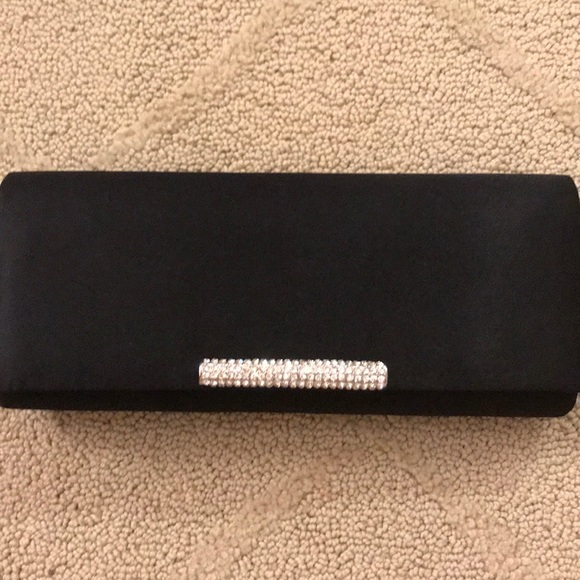 La Regale Black satin clutch evening bag w/ crystal detail - Picture 1 of 8